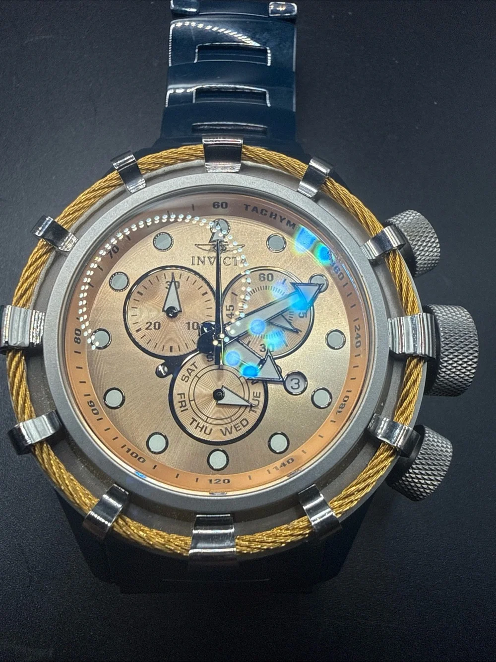 Invicta Bolt Model 15014 Rose Gold Dial Blue Band New Battery